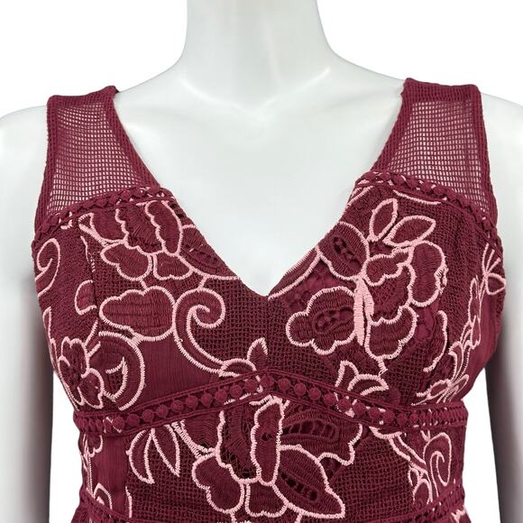 Moulinette Soeurs Anthropologie Dress Womens 6P Burgundy Ariana Lace Cocktail - Picture 2 of 9
